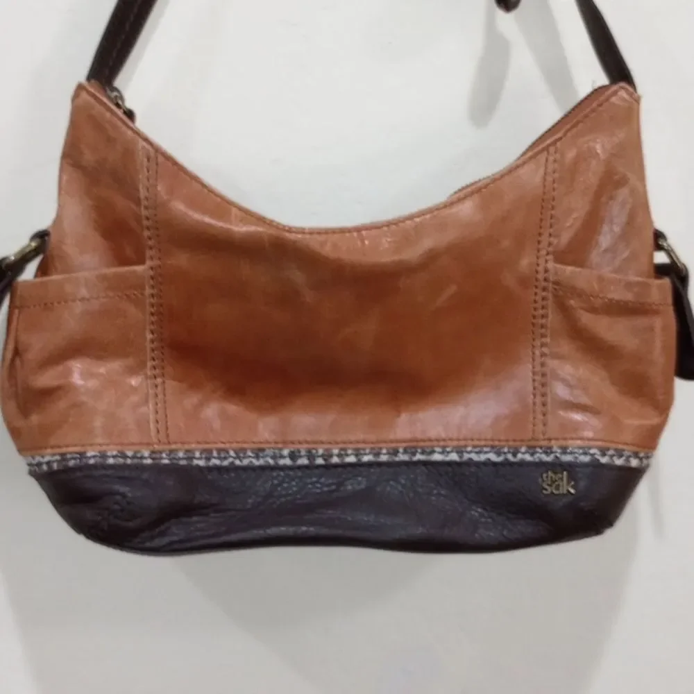 The Sak Kendra Multi Pocket Brown Leather Hobo Shoulder Handbag Satchel Purse